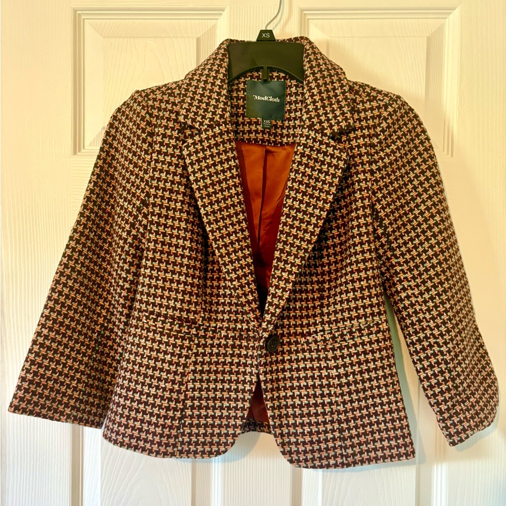 ModCloth - Brown and Blue Checkered Blazer